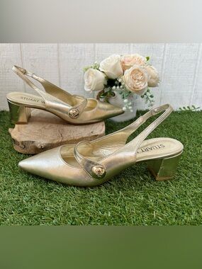 Stuart Weitzman Metallic Gold Slingback Pointed Pumps size 6 NEW